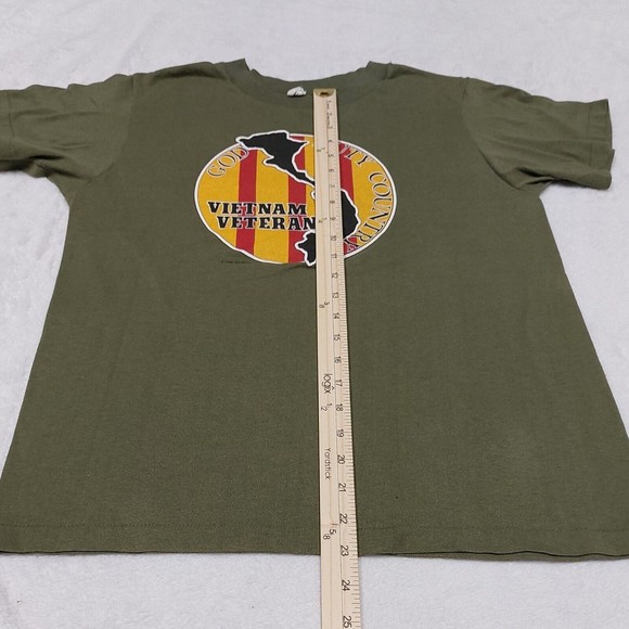 Vtg 1986 Vietnam Veteran Single Stitch Olive Green T-Shirt Size Large USA Made - Picture 10 of 11